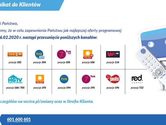 Niektóre kanały zmienią swoje położenie na liście programów