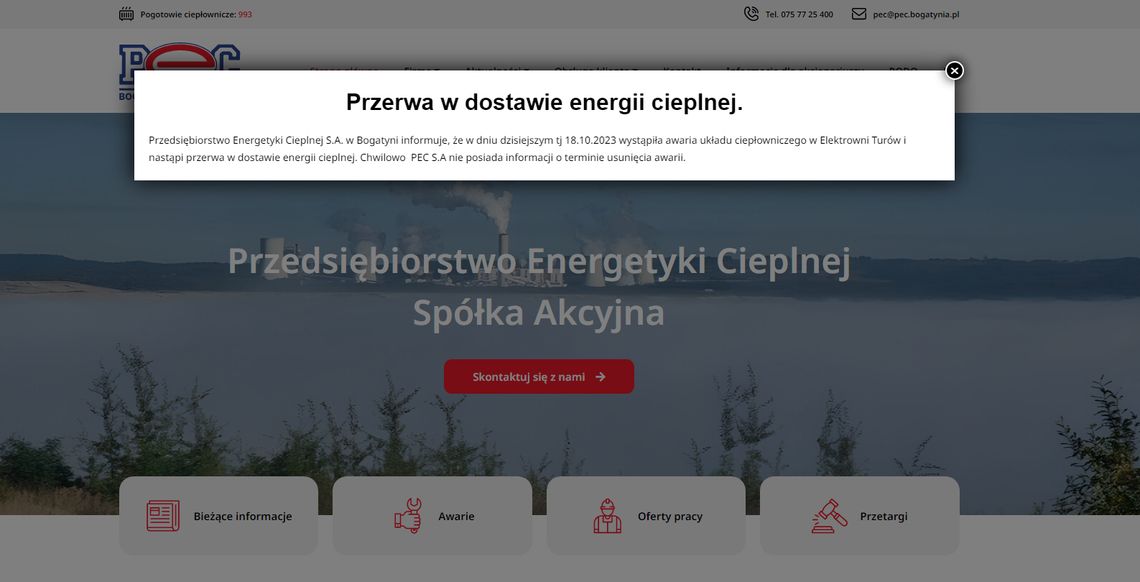 Przerwa w dostawie energii cieplnej