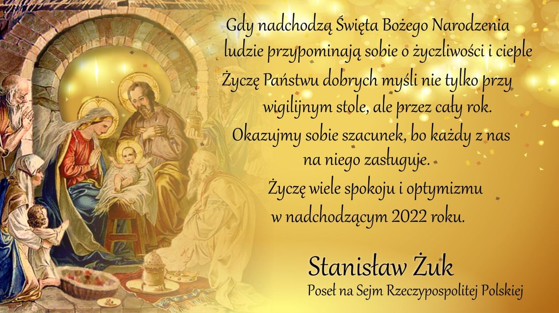 Życzenia świąteczne Stanisława Żuka - posła na Sejm RP